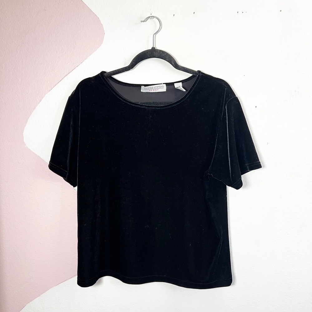 VTG 1990s Black Velvet Top Sz‎ Large Gothic Whismigoth Summer